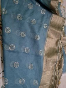 Blue saree with Golden Border