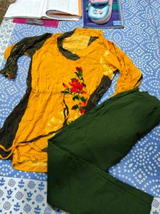 Yellow Kurta with Green Pants