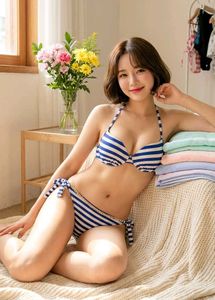 Blue & White Striped Bikini Set
