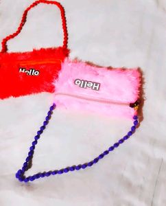 Red Pink Kid's Furr Soft Sling Bag Combo Set Of 2.