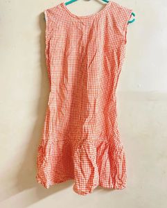 Orange Gingham Ruffle Dress