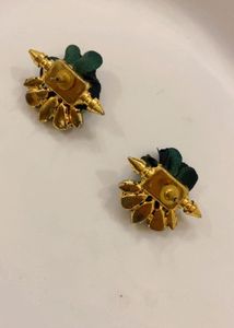Emerald Green Floral Earrings And Ring
