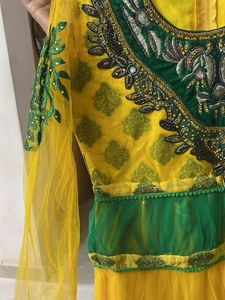 Yellow &amp; Green Embroidered Lehenga Choli