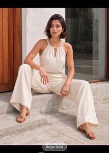 Elegant Beige Gold Jumpsuit