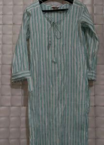 2 Kurtis Combo | Pink Printed + Blue Striped