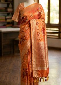 Beautiful Orange Floral Saree with Blouse 💜