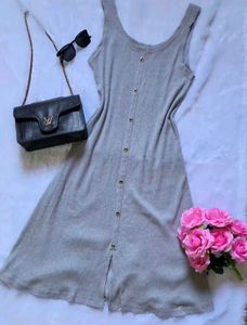Grey Ribbed Casual Midi Dress | chic style