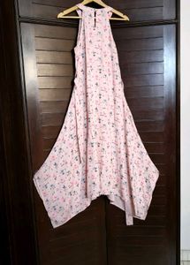 Fusion Pink Printed Shimmery Midi Dress