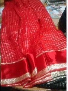 Elegant Red Saree with Golden Border