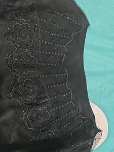 Chic Black Lace &amp; Embellished Sheer Neckline Top