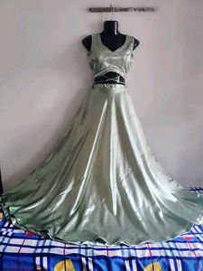 Elegant Sage Green Skirt and Crop Top Set