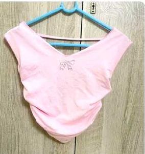 Pink Ruched Crop Top with Rhinestone Detail