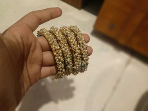 Elegant Pearl &amp; Gold Bangles Set