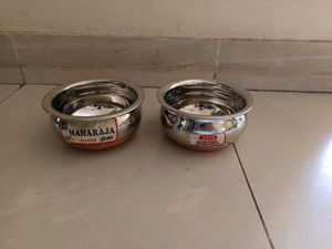 Unused 2 Pieces Stainless Steel Bowls Copper Base