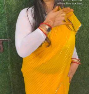 Yellow Saree with Silver Stripes