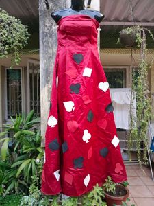 Red playing cards off shoulder cotton dress
