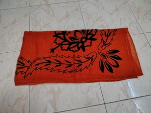 Orange scarf with Black Floral Print