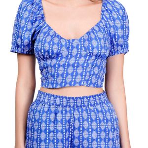 Blue Printed Crop Top and Palazzo Set(co-ord set)