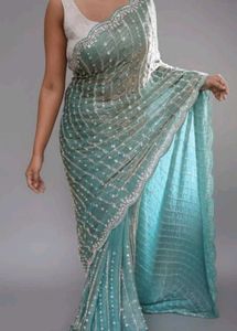 Stunning Sequined Teal Saree