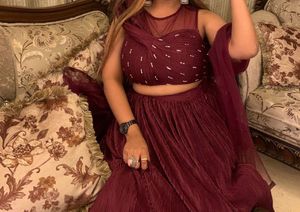 new maroon hooded blouse lehenga choli