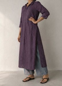 Purple Striped Cotton Kurta