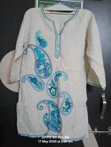 Cream Kurta with Blue Paisley Embroidery