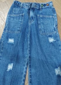 Ripped Wide Leg Jeans with Smiley Detail