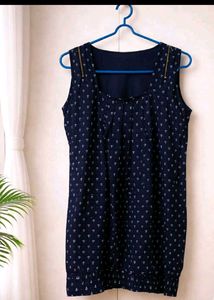 Navy Blue Printed Sleeveless Dress