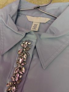 Light Blue Embellished Button Down Shirt