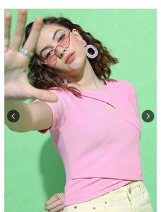Chic Pink Ribbed Cut-Out Top