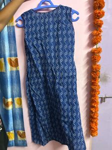 Blue Ikat Print Sleeveless Kurta