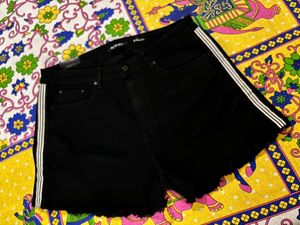 Striped Black Denim Shorts