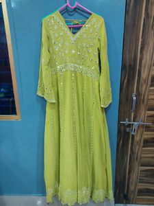 Real Mirror Work Beautiful Gown With Dupatta