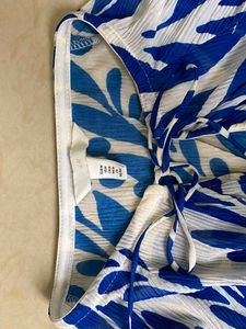 H&amp;M Blue &amp; White sheer Leaf Print Maxi Dress