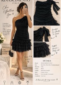 Chic Black One-Shoulder Tulle Ruffled Dress