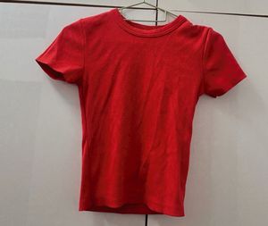 Zara Red Ribbed T-Shirt
