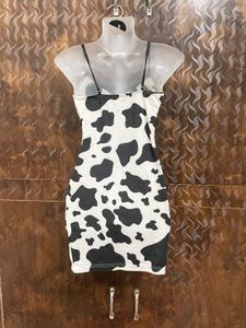 Shein Cow Pattern Lace Trim Cami Bodycon