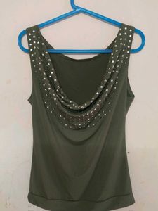 Embellished Cowl Neck Top