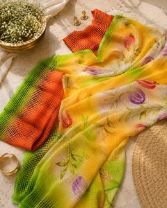 Yellow Floral Print Saree