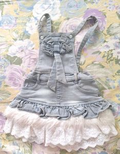 Cute Denim Overalls Dress with Fur Trim