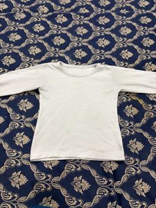 Cream Ribbed Long Sleeve Top