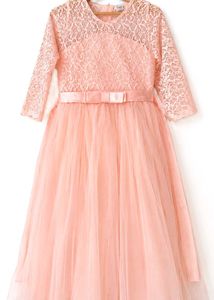 Elegant Peach Lace & Tulle Party Dress