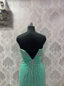 blue beaded gown