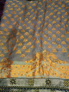 Elegant Indian Saree with Golden Embellishments