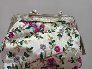 Embroidered Clutch with Pearl Handle
