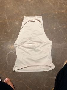 Cream Ruched High Neck Top
