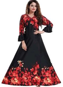 Elegant Black & Red Floral Gown