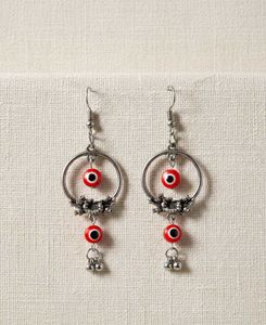 Evil Eye Silver Tone Dangle Earrings