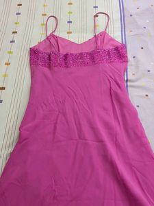Stunning Pink Embellished Spaghetti Strap Dress