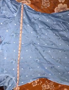 powder  Blue mul chanderi kurta Set